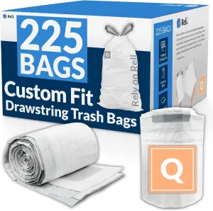 Reli. Custom Fit Q Trash Bags (225 Count) Fits Simplehuman Code Q Bags 50-65 L, 13-17 Gal | Drawstring Trashbag | White 13 Gallon Trashbags Drawstring | 25.25x32.75" (9 Rolls) 1.2 Mil