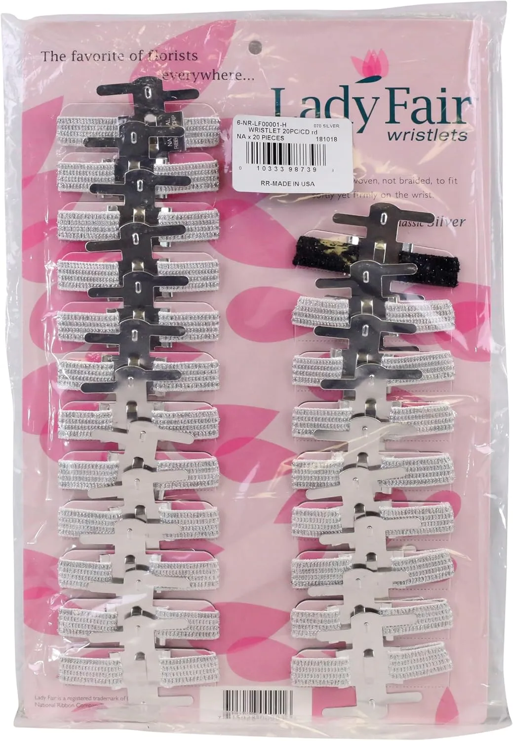 Reliant Ribbon 6-NR-LF00001-H Wristlet 20pc/cd Rd Floral Accessories, 20 Pieces, Silver