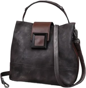 Retro Genuine Leather Shoulder Bags Handmade Women Bucket Bag First Layer Cowhide Top-handle Bags For Female