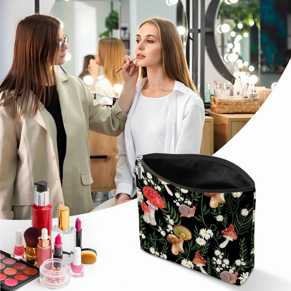 Retro Mushroom Makeup Bag, Mushroom Gifts Cosmetic Bag Mushroom Stuff Botanical Travel Pouch, Friendship Gifts for Women Girls Daughter Sisters Niece Friends Aunt Bestie Graduation Birthday Gifts