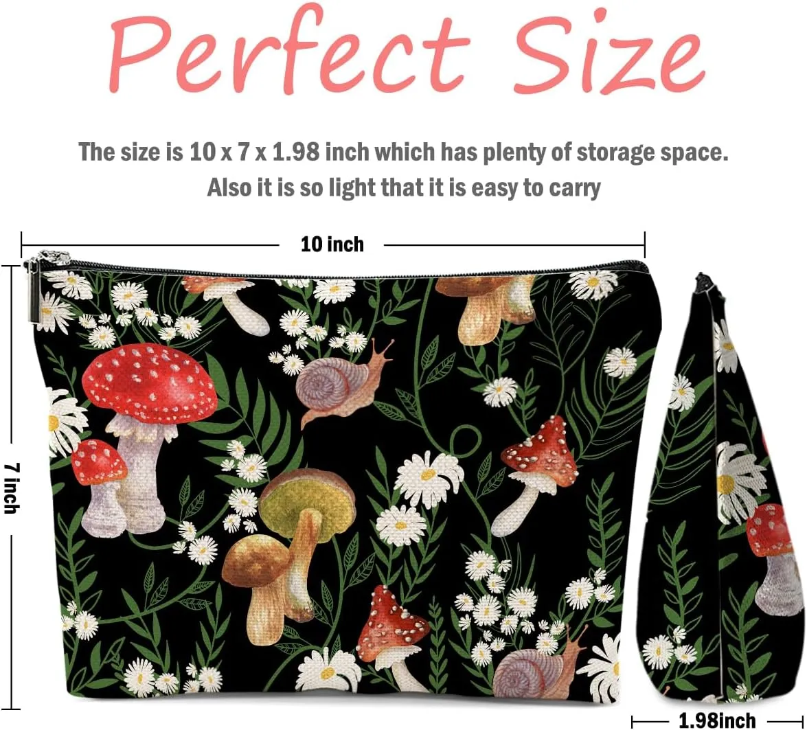 Retro Mushroom Makeup Bag, Mushroom Gifts Cosmetic Bag Mushroom Stuff Botanical Travel Pouch, Friendship Gifts for Women Girls Daughter Sisters Niece Friends Aunt Bestie Graduation Birthday Gifts