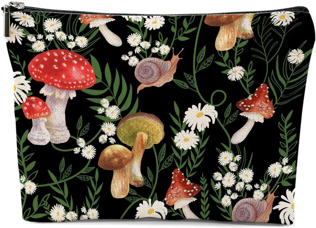 Retro Mushroom Makeup Bag, Mushroom Gifts Cosmetic Bag Mushroom Stuff Botanical Travel Pouch, Friendship Gifts for Women Girls Daughter Sisters Niece Friends Aunt Bestie Graduation Birthday Gifts