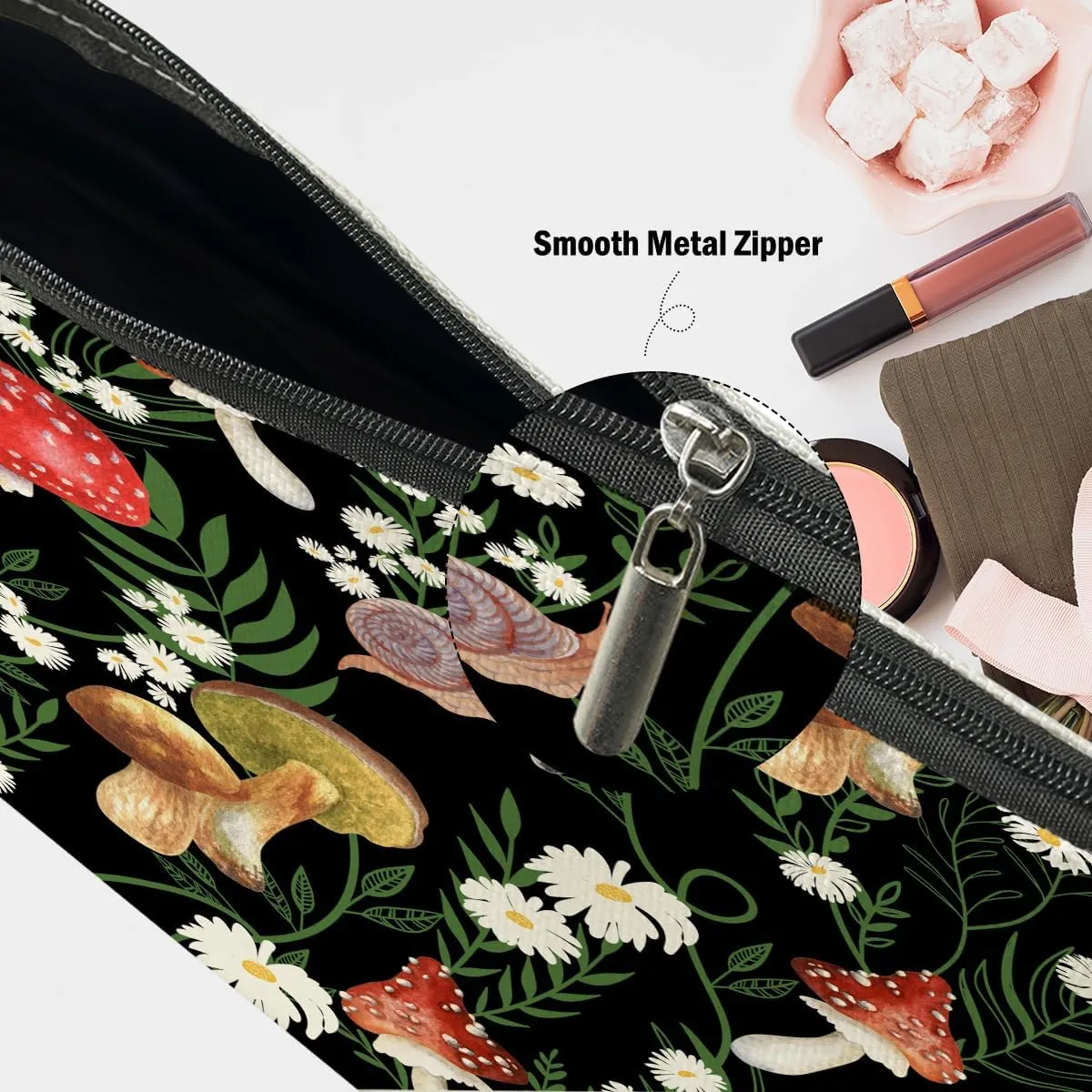Retro Mushroom Makeup Bag, Mushroom Gifts Cosmetic Bag Mushroom Stuff Botanical Travel Pouch, Friendship Gifts for Women Girls Daughter Sisters Niece Friends Aunt Bestie Graduation Birthday Gifts