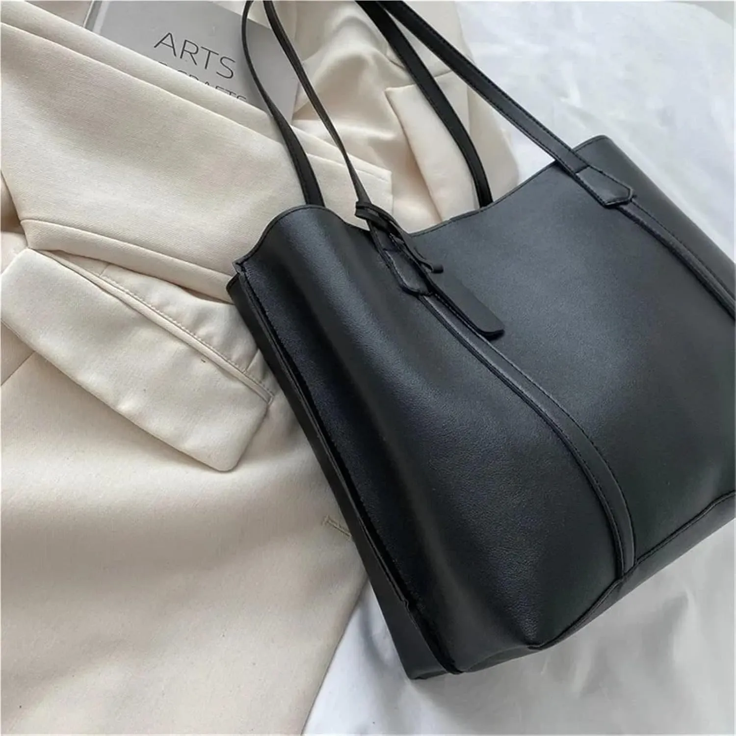 Retro Solid Color Simple Women Large Capacity Women's Handbag PU Leather Underarm Commute Bag Shopping Travel Elegant Bags