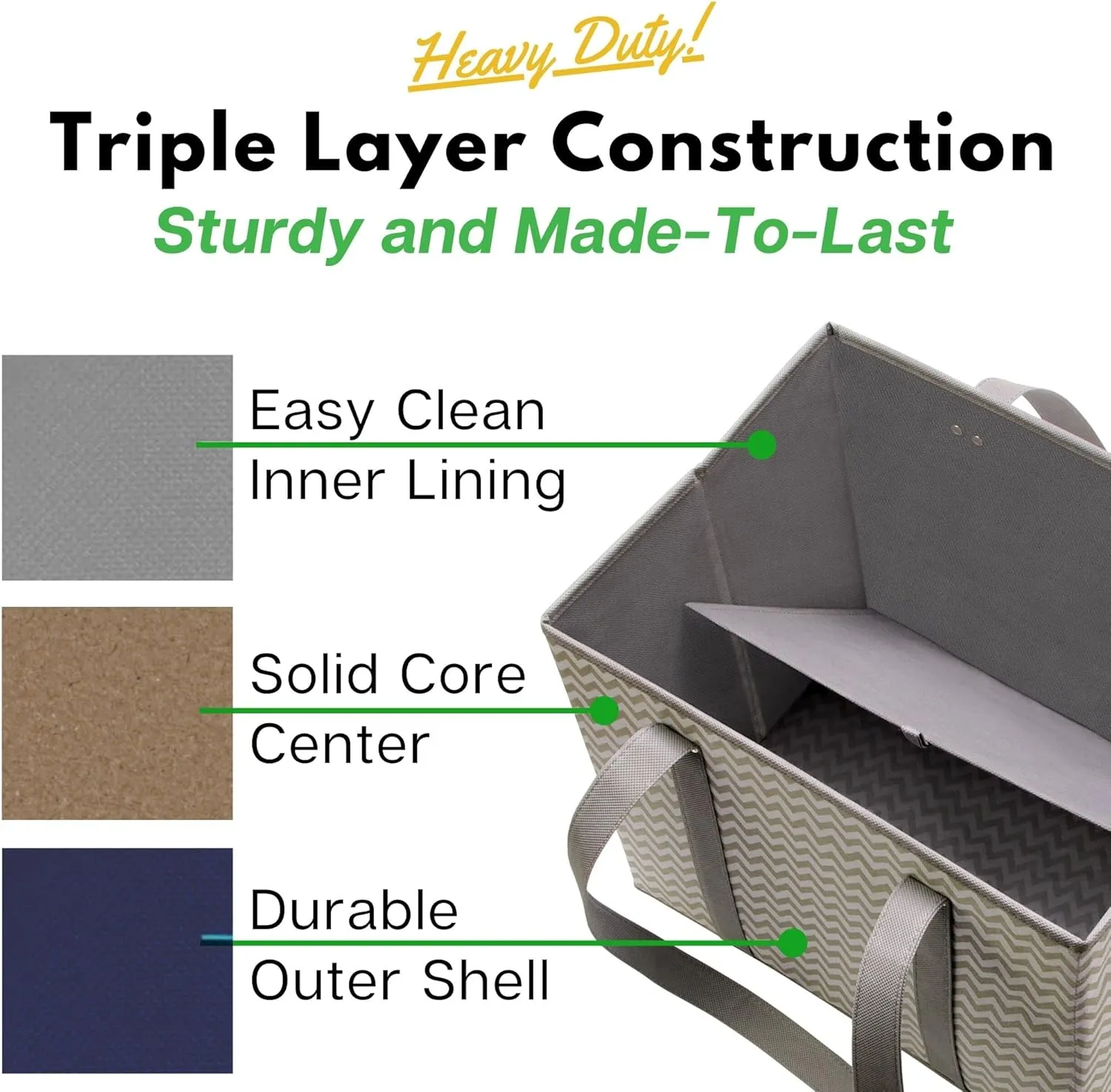 Reusable Grocery Bags (3 Pack)  Heavy Duty Reusable Shopping Bags with Box Shape to Stand Up and Stay Open  Large Tote Bags with Long Handles & Reinforced Bottom  Foldable Utility Bag  Chevron