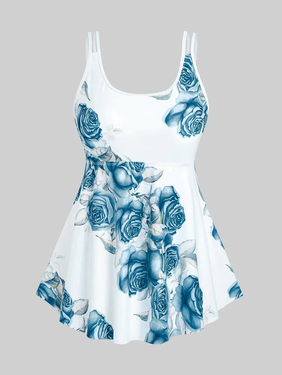 Rosegal Women Plus Size Modest Tankini Swimsuit Rose Print Boyleg Swimwear Padded Boyshorts Bathing