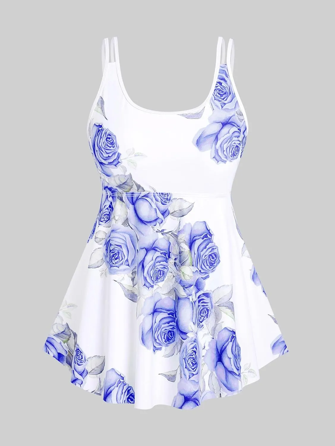 Rosegal Women Plus Size Modest Tankini Swimsuit Rose Print Boyleg Swimwear Padded Boyshorts Bathing