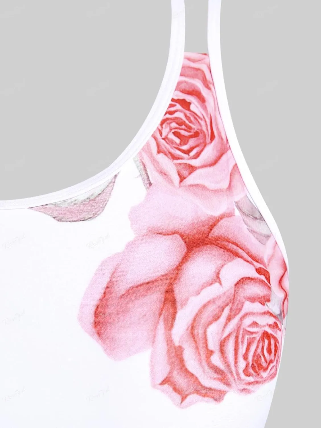 Rosegal Women Plus Size Modest Tankini Swimsuit Rose Print Boyleg Swimwear Padded Boyshorts Bathing