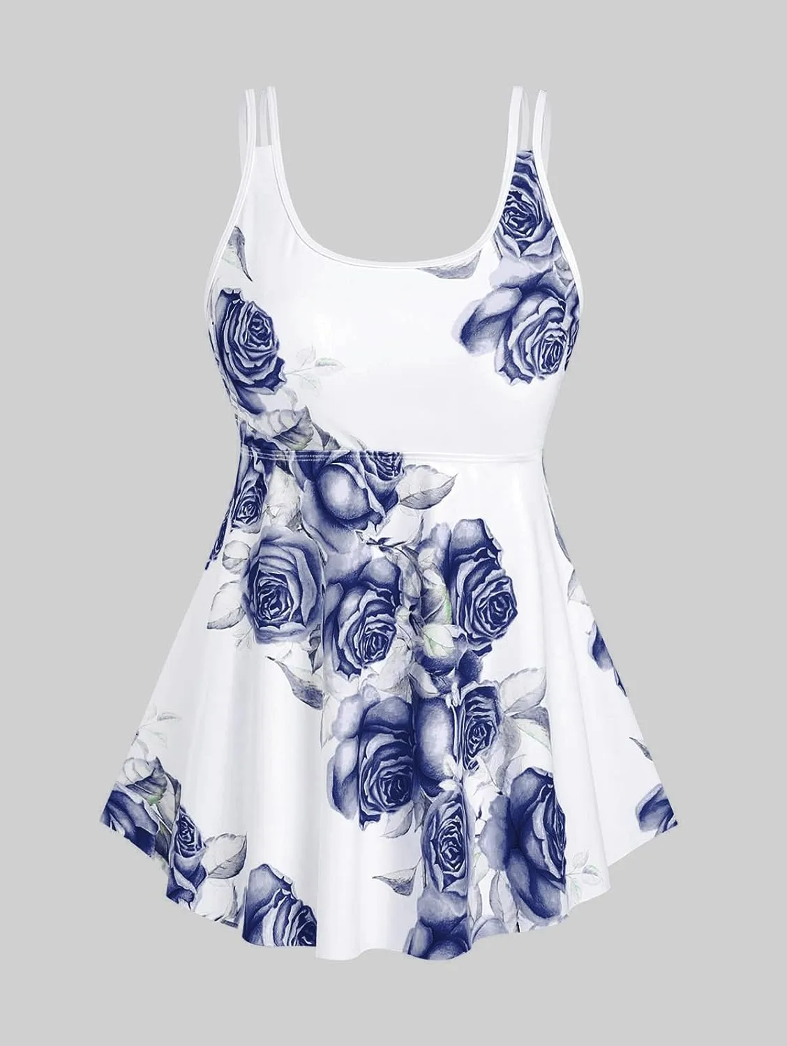 Rosegal Women Plus Size Modest Tankini Swimsuit Rose Print Boyleg Swimwear Padded Boyshorts Bathing