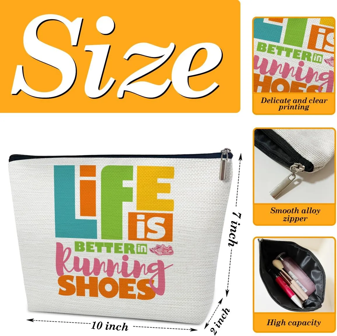 Running Gifts Makeup Bag, Sports Gifts for Marathon Lovers Women, Sports Accessories for Women, Life is Better in Running Shoes Cosmetic Bags for Purse
