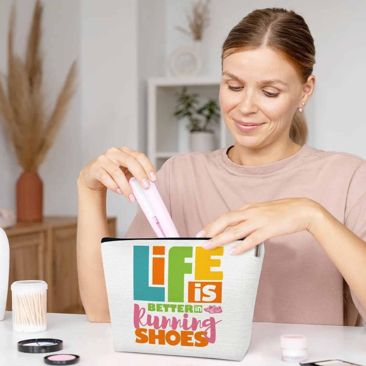 Running Gifts Makeup Bag, Sports Gifts for Marathon Lovers Women, Sports Accessories for Women, Life is Better in Running Shoes Cosmetic Bags for Purse