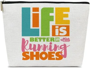 Running Gifts Makeup Bag, Sports Gifts for Marathon Lovers Women, Sports Accessories for Women, Life is Better in Running Shoes Cosmetic Bags for Purse