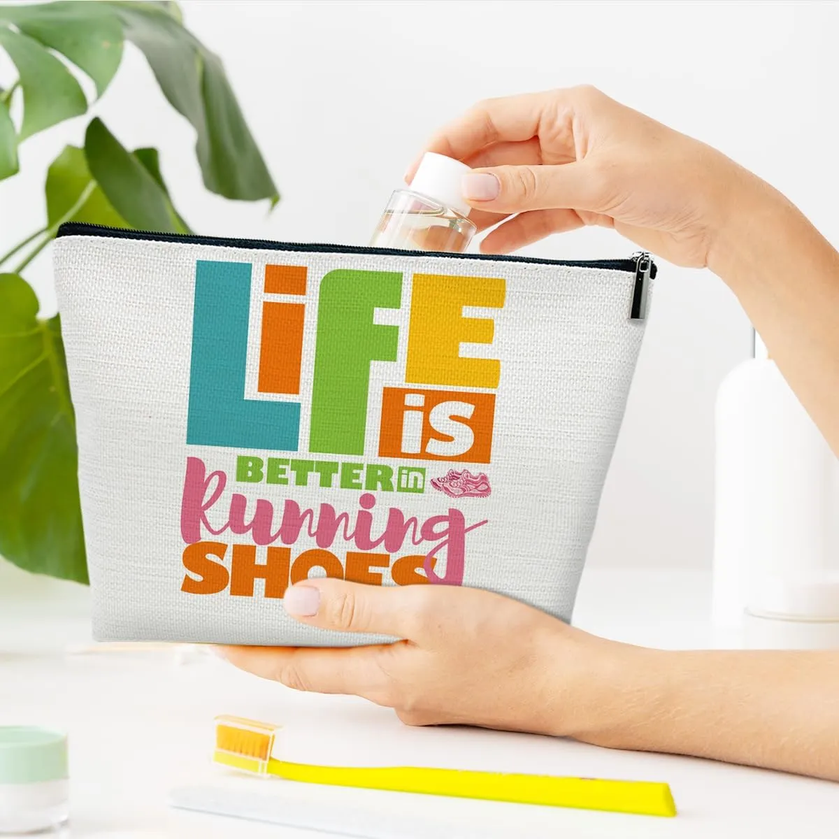 Running Gifts Makeup Bag, Sports Gifts for Marathon Lovers Women, Sports Accessories for Women, Life is Better in Running Shoes Cosmetic Bags for Purse