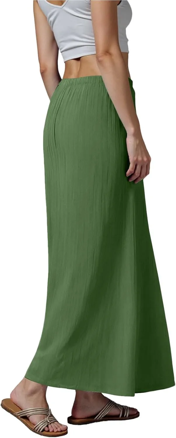Rvidbe Womens Linen Maxi Skirts 2025 Summer Casual Vacation Boho Elastic Waist Drawstring Flared Flowy A-Line Long Skirt