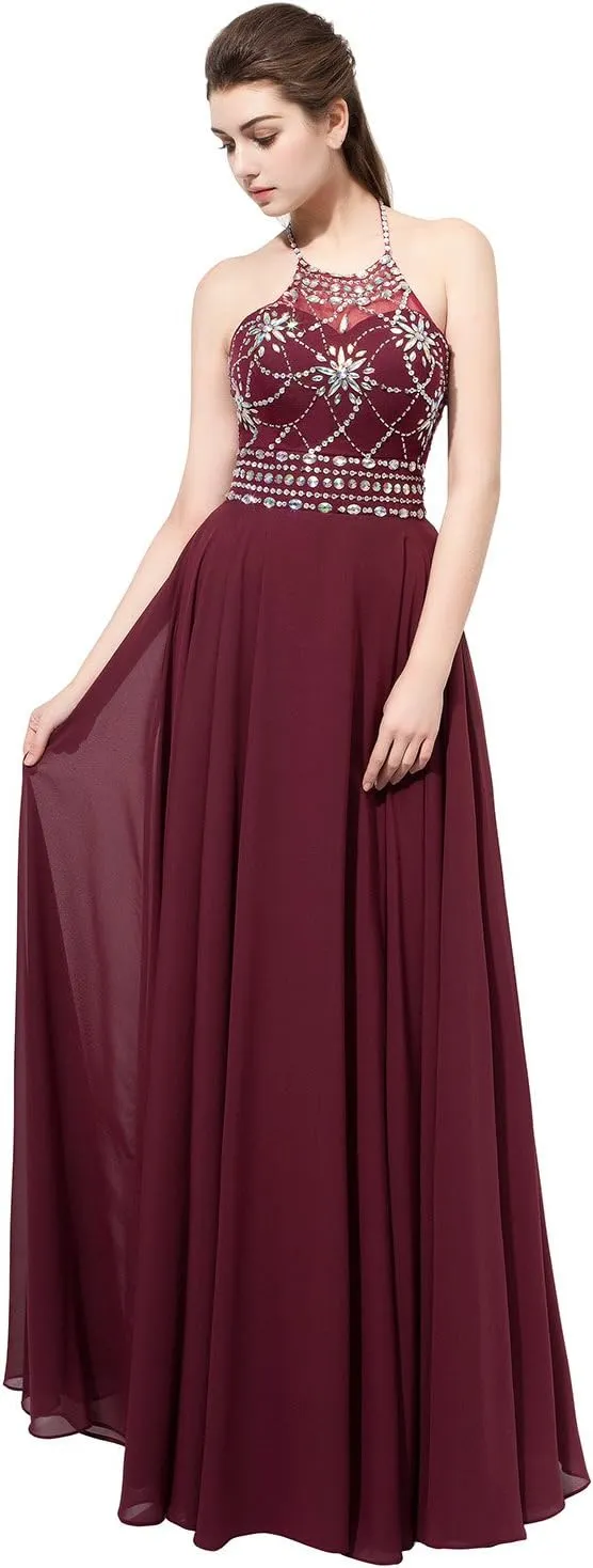 Sarahbridal Long Women's Formal Dresses Chiffon Pleated Backless Evening Gowns Sheath Flowy Prom Party Dress