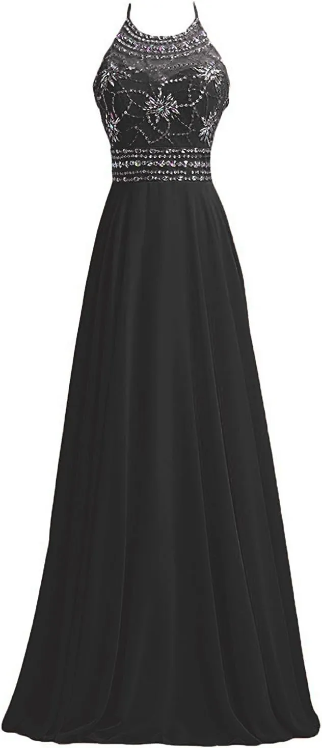 Sarahbridal Long Women's Formal Dresses Chiffon Pleated Backless Evening Gowns Sheath Flowy Prom Party Dress