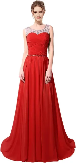 Sarahbridal Women's Beaded Bridesmaid Prom Dress Long Chiffon Evening Ball Gowns