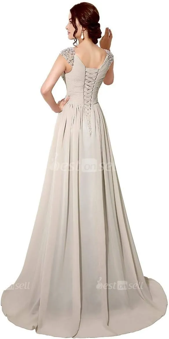 Sarahbridal Women's Beaded Bridesmaid Prom Dress Long Chiffon Evening Ball Gowns