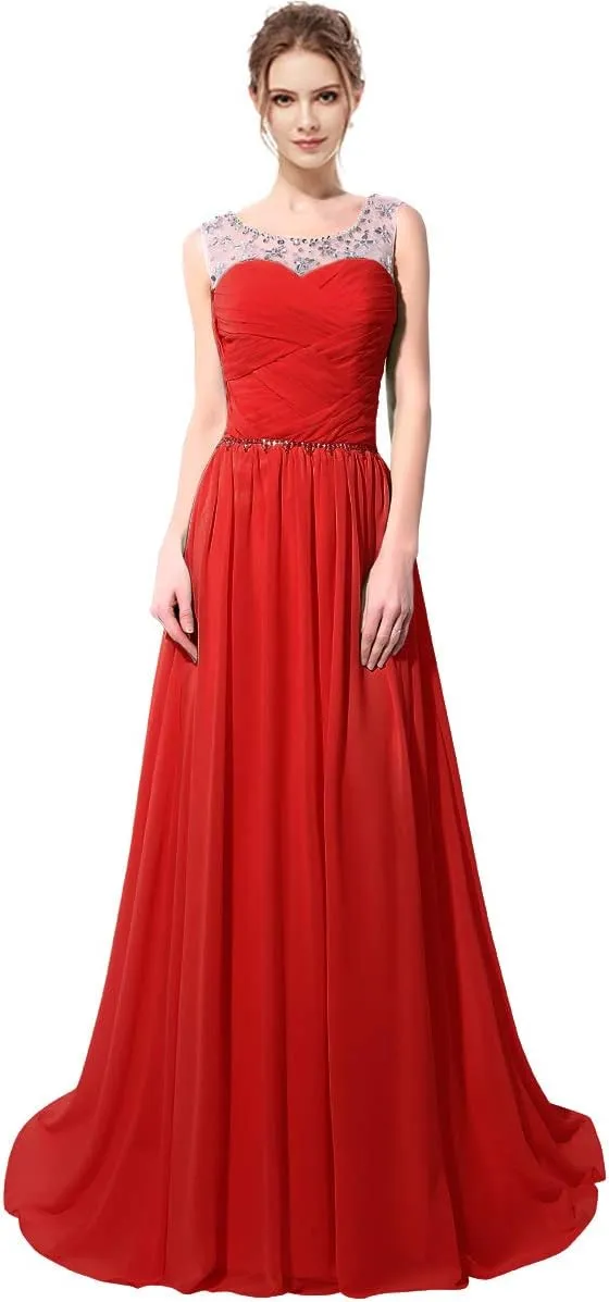 Sarahbridal Women's Beaded Bridesmaid Prom Dress Long Chiffon Evening Ball Gowns