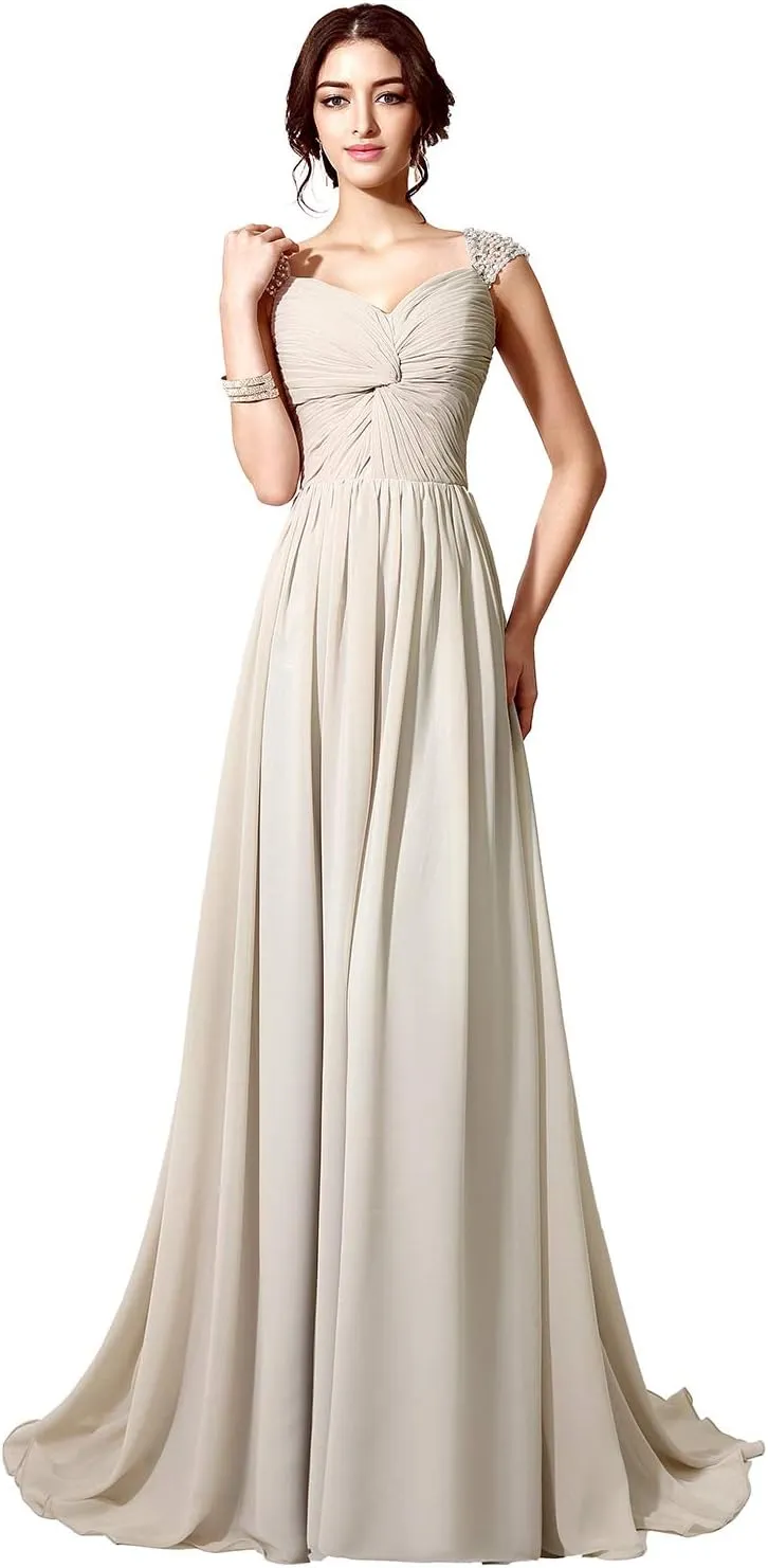 Sarahbridal Women's Beaded Bridesmaid Prom Dress Long Chiffon Evening Ball Gowns