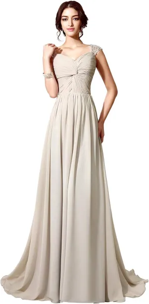Sarahbridal Women's Beaded Bridesmaid Prom Dress Long Chiffon Evening Ball Gowns