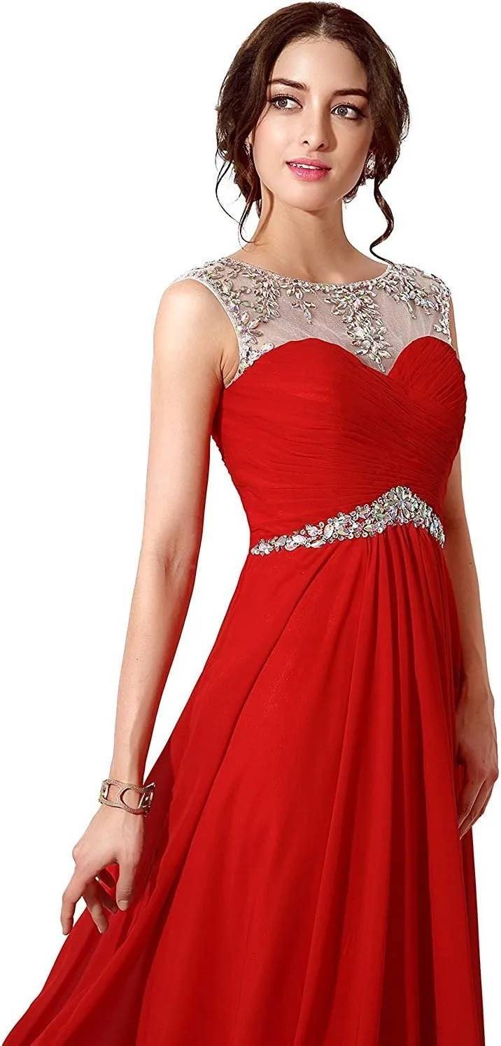 Sarahbridal Women's Long Chiffon A-line Beading Bridesmaid Dresses Prom Gowns