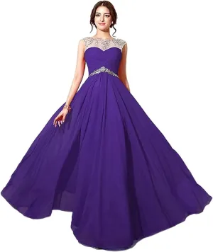 Sarahbridal Women's Long Chiffon A-line Beading Bridesmaid Dresses Prom Gowns