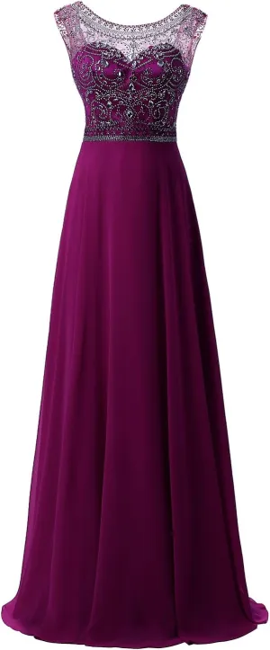 Sarahbridal Women's Long Chiffon A-line Beading Bridesmaid Dresses Prom Gowns