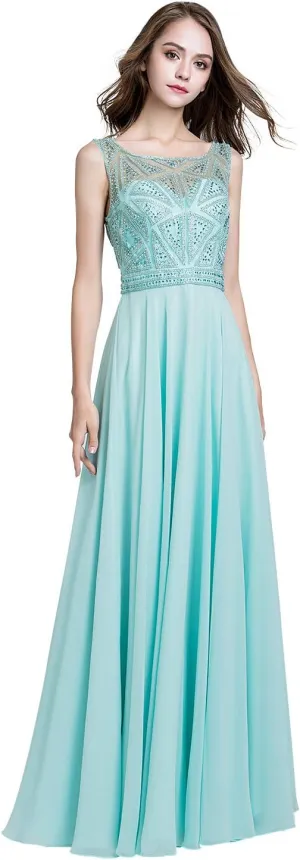 Sarahbridal Women's Long Chiffon A-line Beading Bridesmaid Dresses Prom Gowns