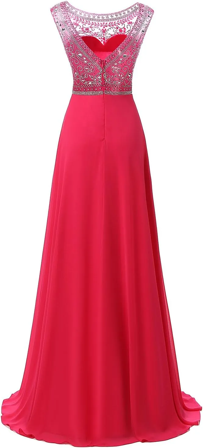 Sarahbridal Women's Long Chiffon A-line Beading Bridesmaid Dresses Prom Gowns