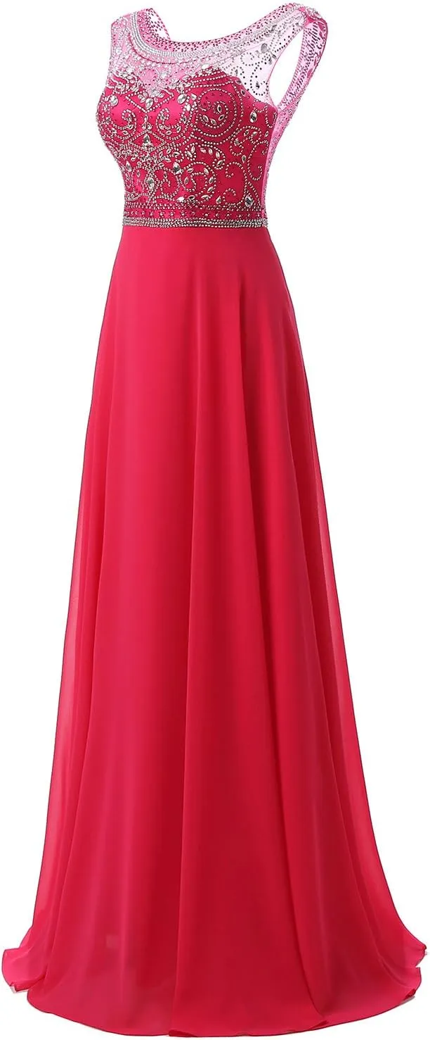 Sarahbridal Women's Long Chiffon A-line Beading Bridesmaid Dresses Prom Gowns