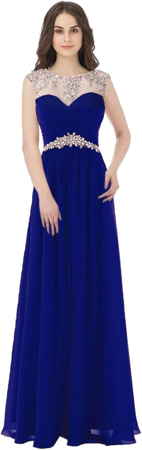 Sarahbridal Women's Long Chiffon A-line Beading Bridesmaid Dresses Prom Gowns