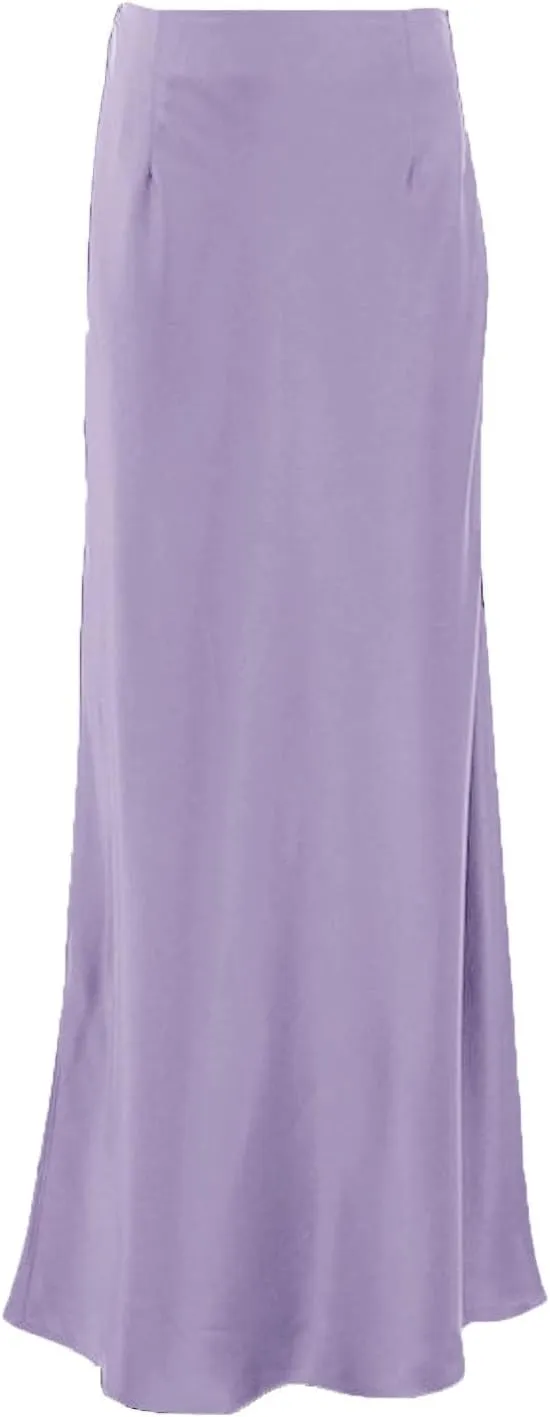 Satin Maxi Skirt for Women High Waist Silky Elegant Zipper Ankle Length Slim Solid Color Bodycon Fishtail Skirts