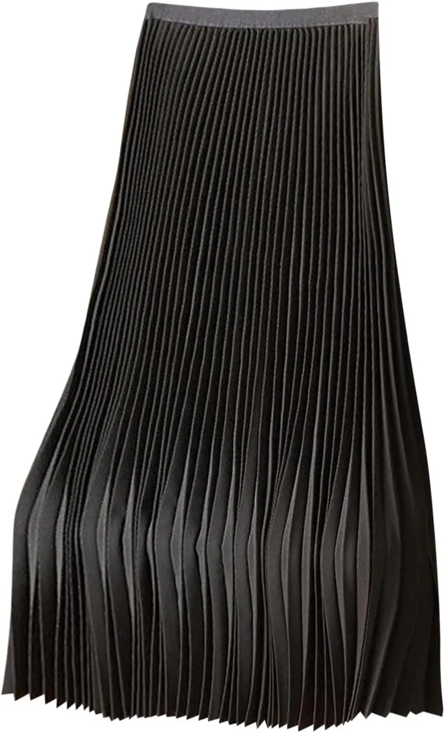 Satin Skirts for Women Silk Soft Smooth Skirt Solid Color Ruched Comfort Skirt Flowy Swing Stretch Skirts