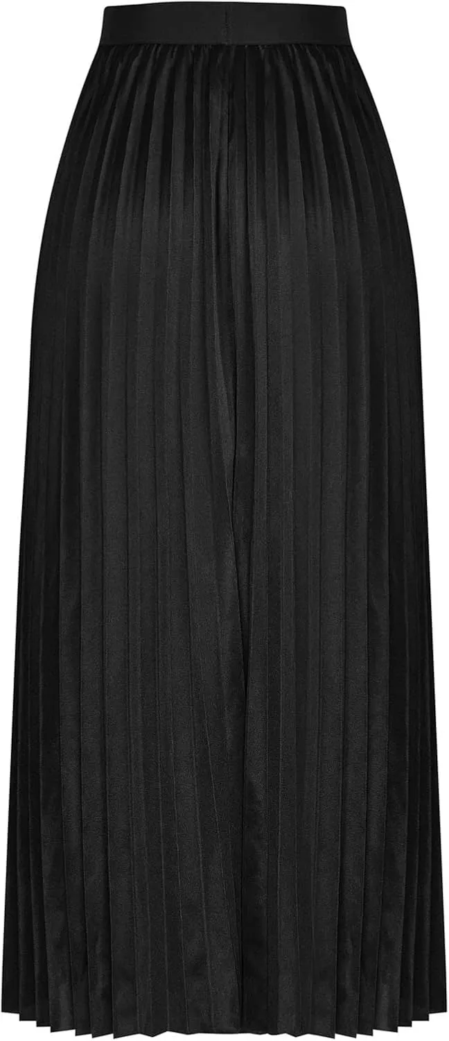 Satin Skirts for Women Silk Soft Smooth Skirt Solid Color Ruched Comfort Skirt Flowy Swing Stretch Skirts