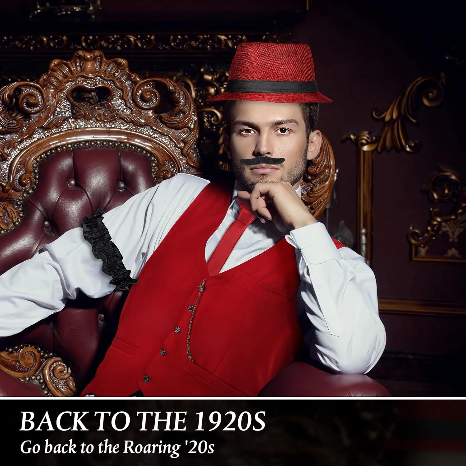 SATINIOR 1920s Mens Costume Roaring Outfit with Gangster Vest Hat Pocket Watch Suspenders