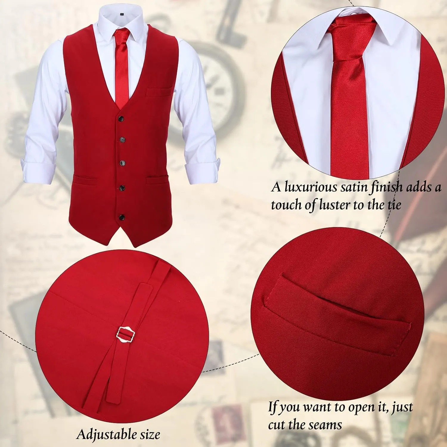 SATINIOR 1920s Mens Costume Roaring Outfit with Gangster Vest Hat Pocket Watch Suspenders