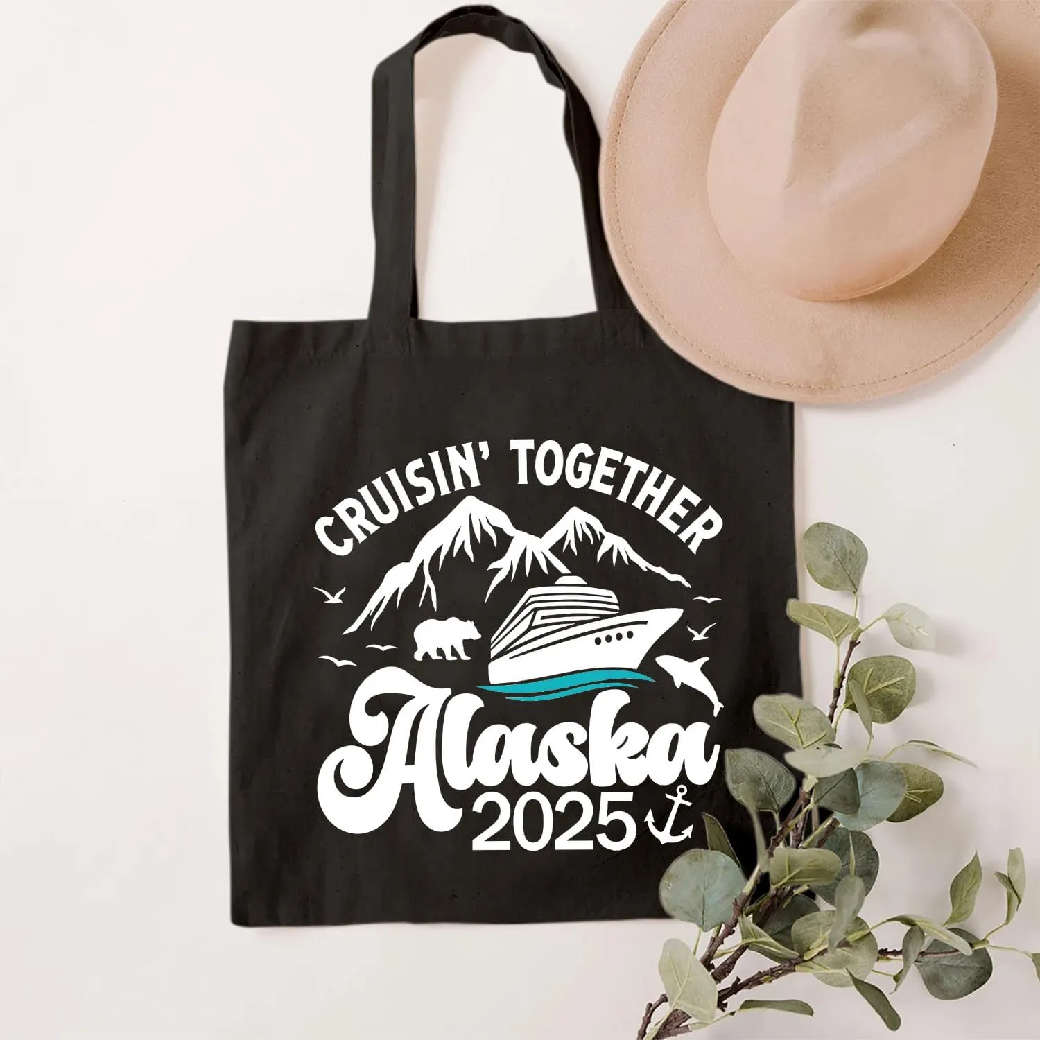 SAUIVD Alaskas Cruising 2025 Canvas Tote Bag for Women Funny Travel Bag Alaskas Cruise Gift Reusable Bag for Shopping