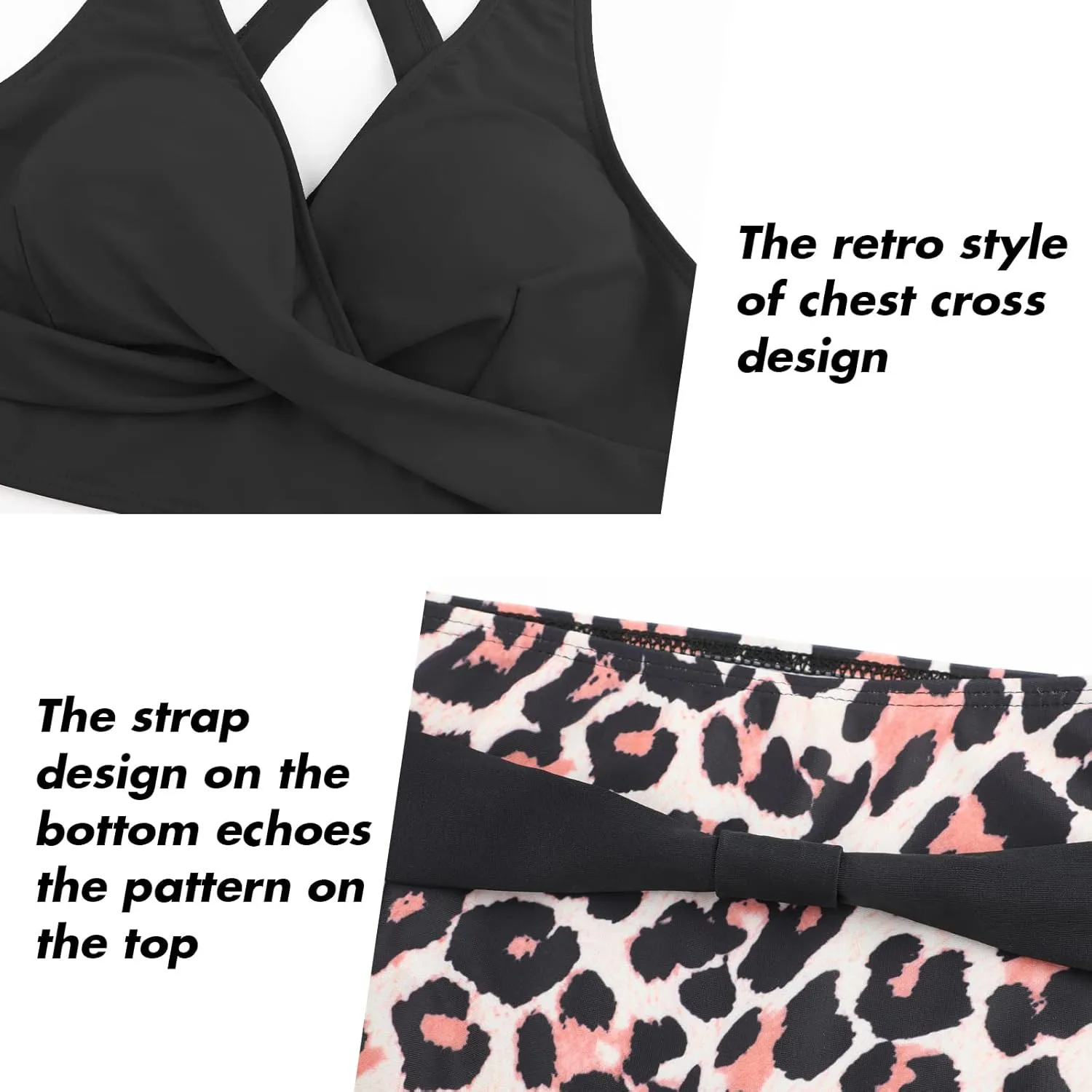 SEAFORM Womens Two Piece Swimsuits Wrap Front Bikini High Waisted Bottom Tummy Control Bathing Suits Vintage Print Swimwear