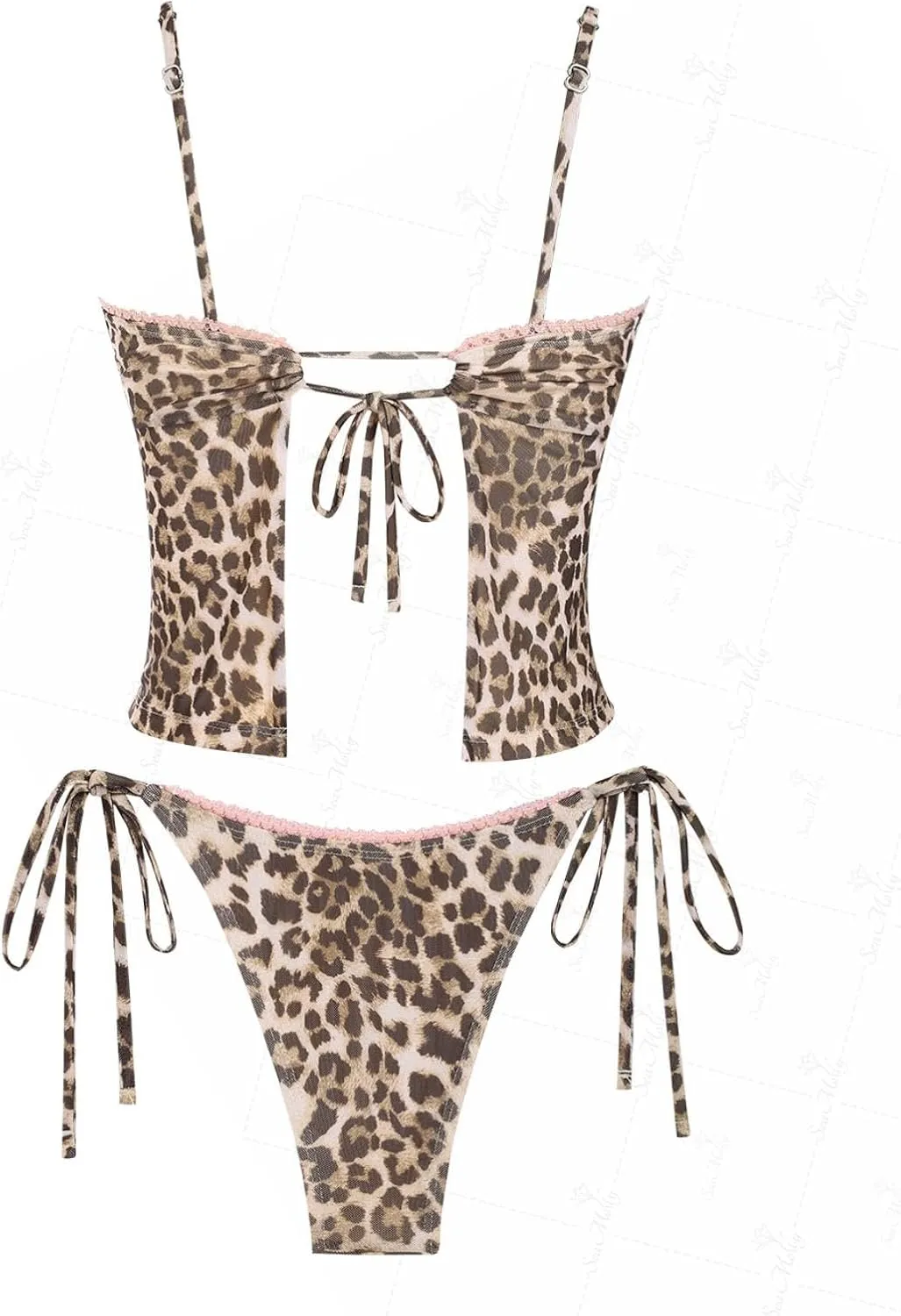 seamoly Gingham Cinched Back Bow Decor Tie Side Tankini Set