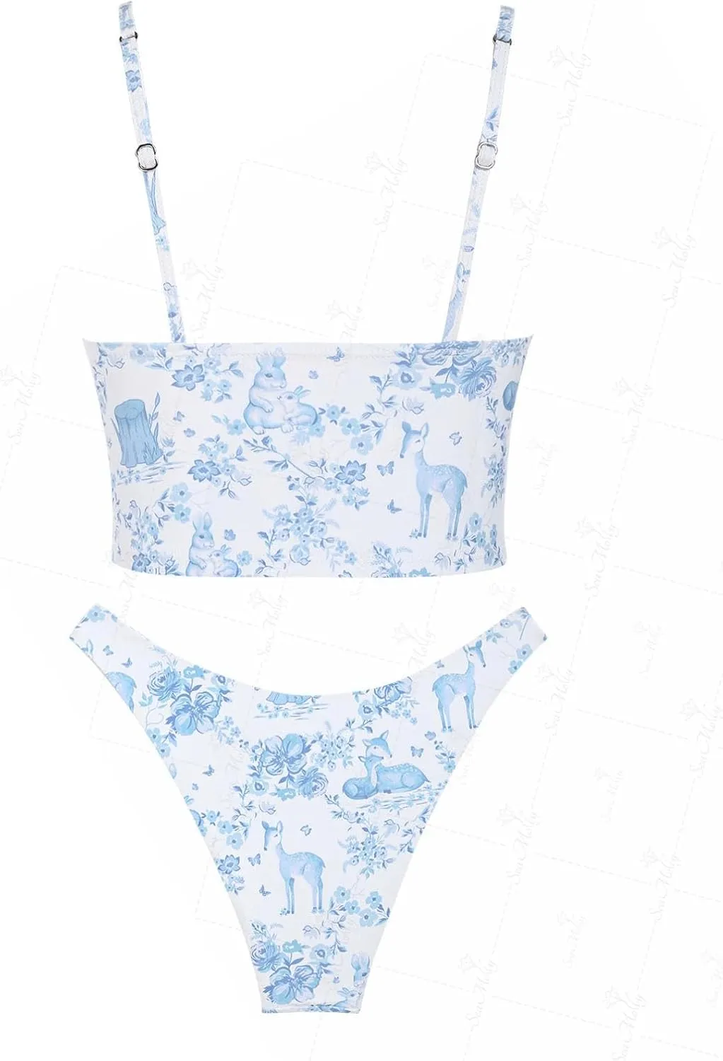 seamoly Lace Jacquard Bowknot Decor Ruffles Tankini Set