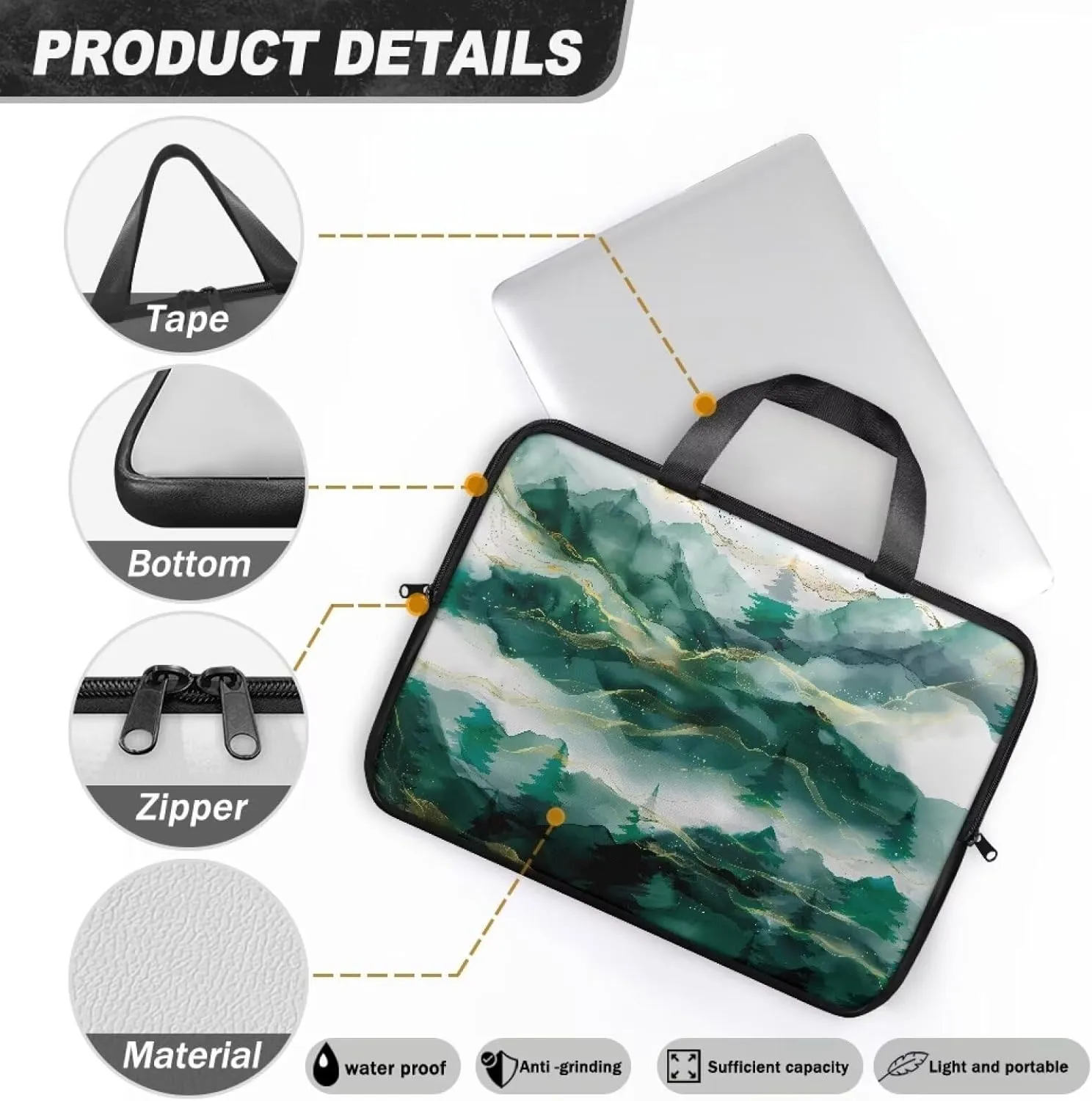 SEANATIVE Waterproof Computer Bag with Zipper Laptop Bag Tablet Shoulder Bag Computer Accessories Briefcase Handbag