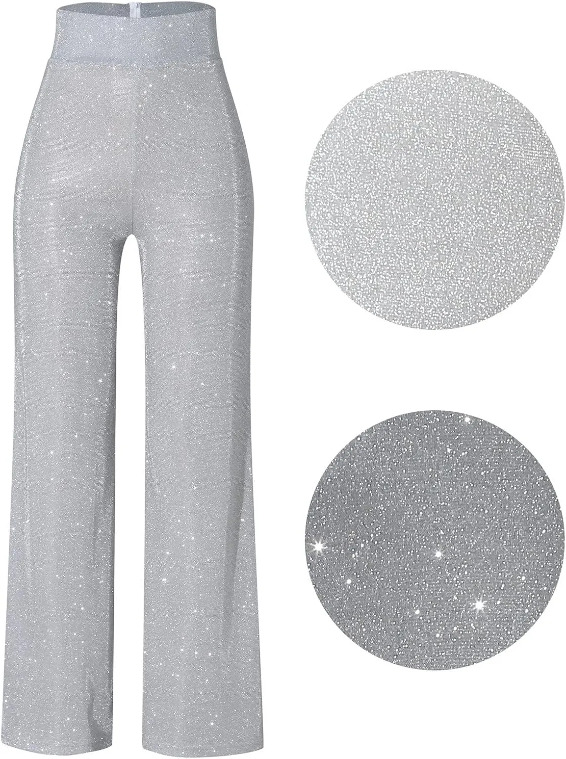Sequin Pants for Women High Waisted Fashion Glitter Flare Bell Bottom Stretchy Casual Loose Night Party Wide Leg Trousers
