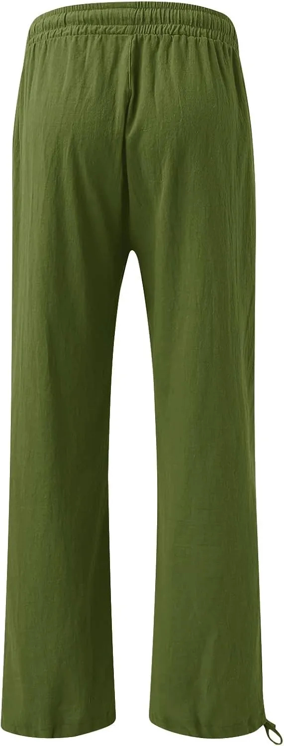 SHAOBGE Women Linen Palazzo Pants Summer Boho Wide Leg High Waist Casual Lounge Pant Trousers with Pockets