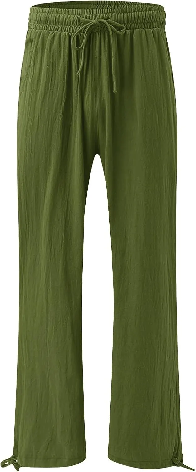 SHAOBGE Women Linen Palazzo Pants Summer Boho Wide Leg High Waist Casual Lounge Pant Trousers with Pockets