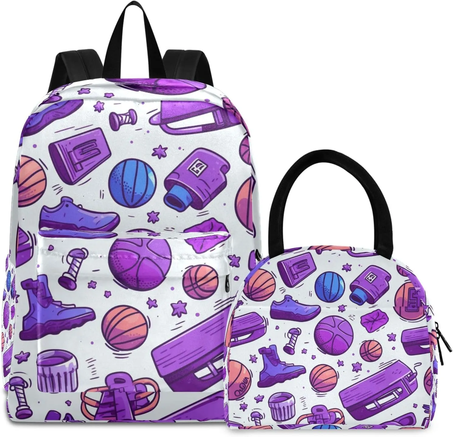 Shoes Football Backpack with Lunch Bag Set, Lightweight School Bookbag Insulated Cooler Bag Travel Rucksack Daypack Lunch Tote Bag for Students Boys Girls