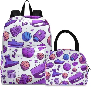 Shoes Football Backpack with Lunch Bag Set, Lightweight School Bookbag Insulated Cooler Bag Travel Rucksack Daypack Lunch Tote Bag for Students Boys Girls