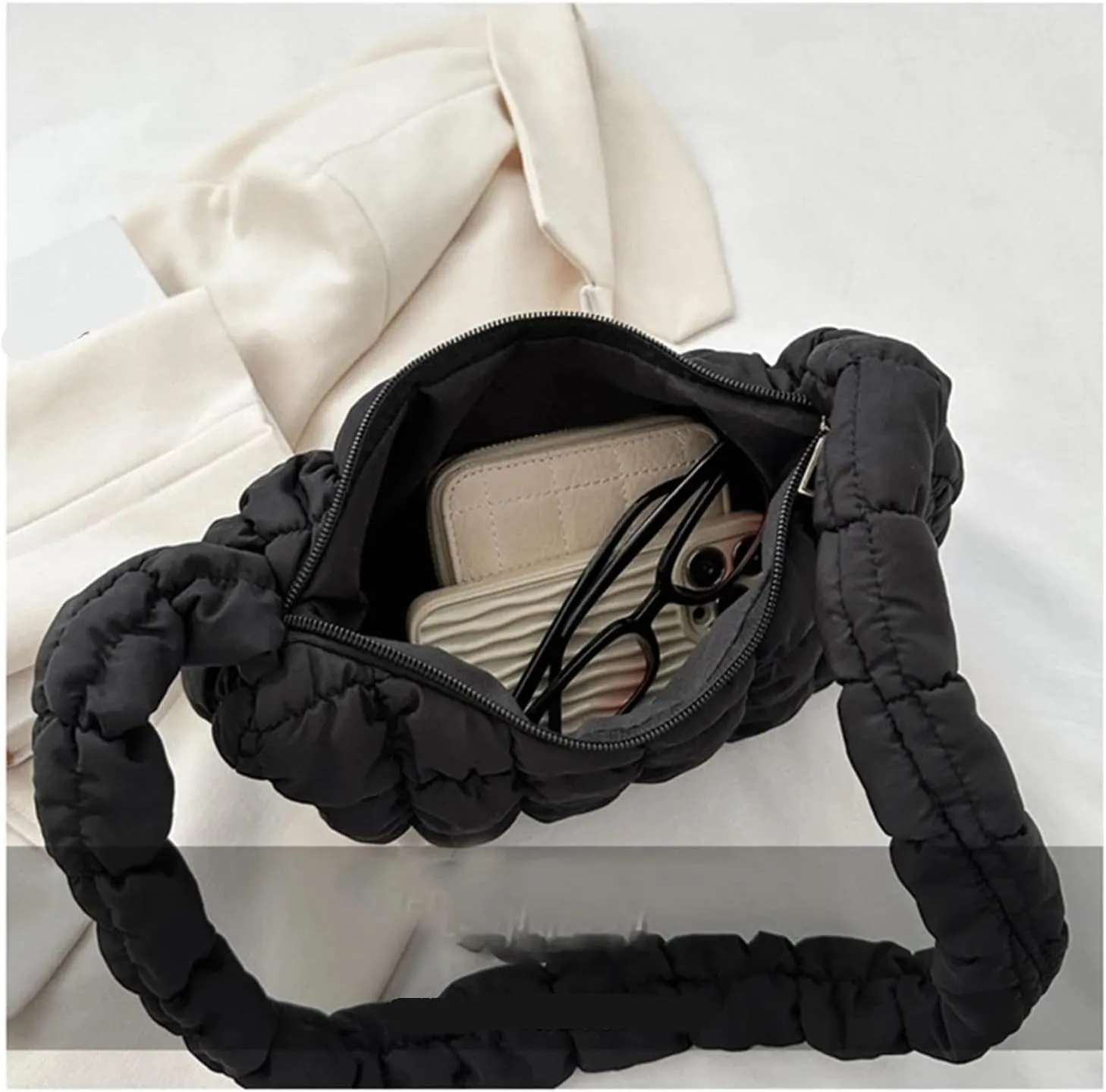 Shoulder Bags for Women Padded Bag Nylon Handbags Bucket Purse Cloud Bubbles Hobo Puffer Nylon Tote Bag