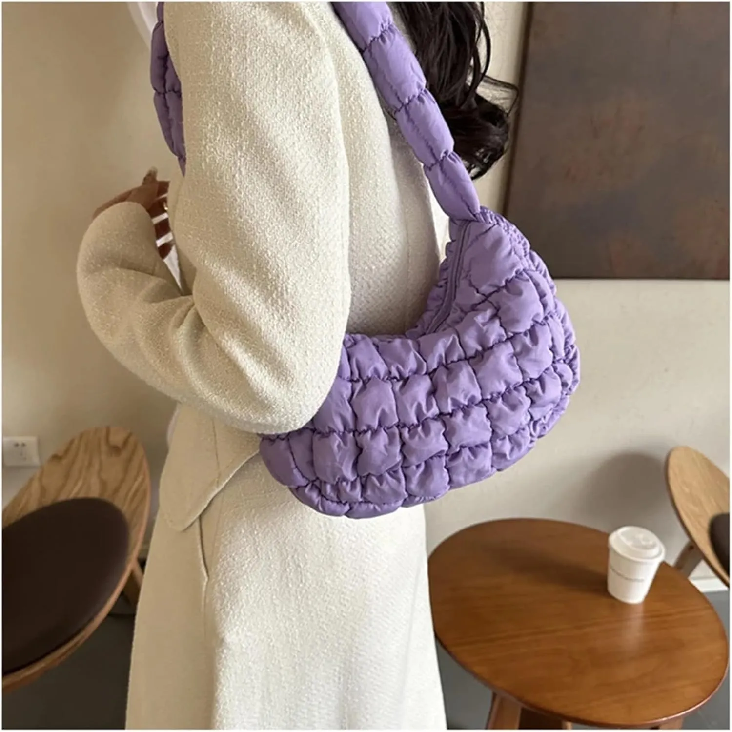 Shoulder Bags for Women Padded Bag Nylon Handbags Bucket Purse Cloud Bubbles Hobo Puffer Nylon Tote Bag