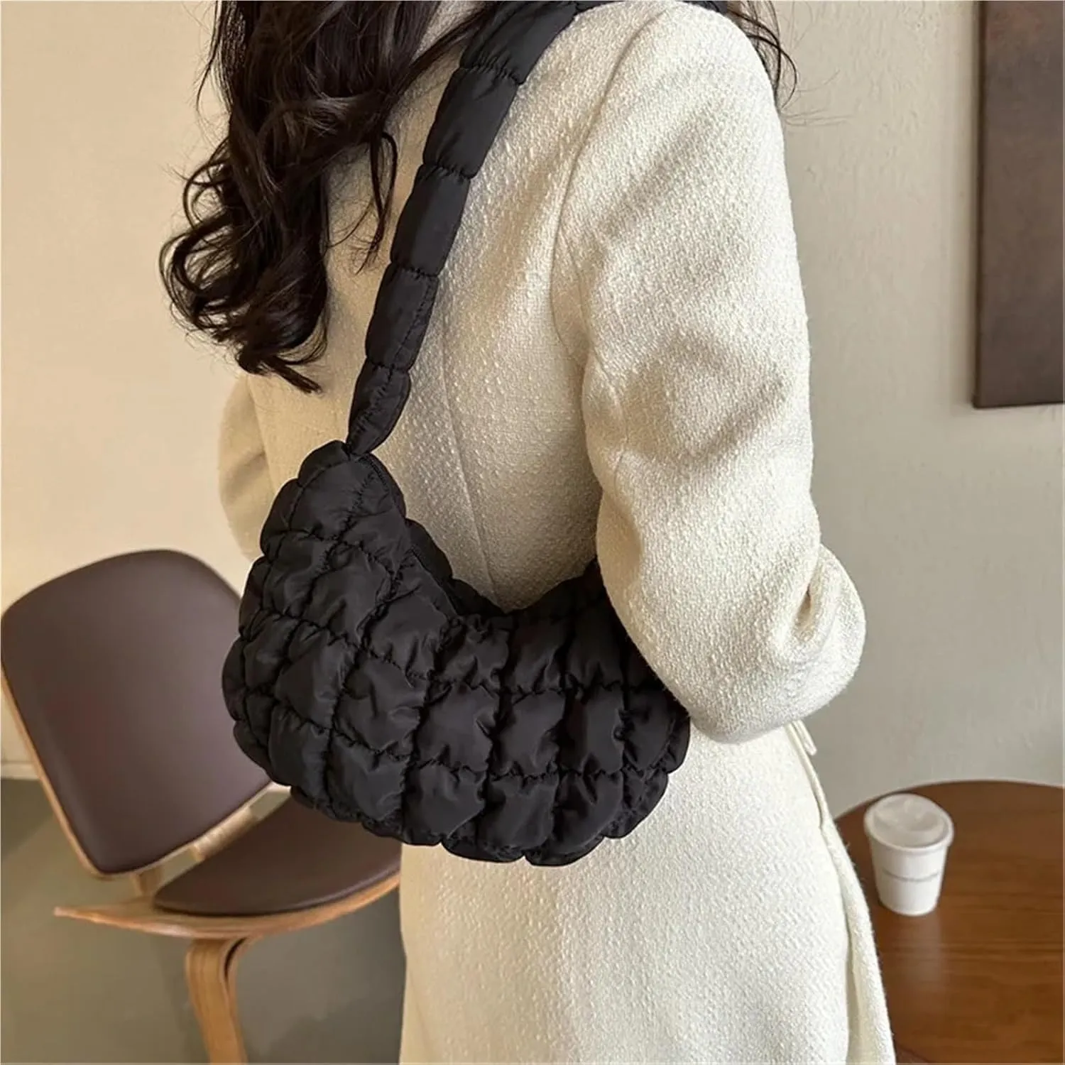 Shoulder Bags for Women Padded Bag Nylon Handbags Bucket Purse Cloud Bubbles Hobo Puffer Nylon Tote Bag